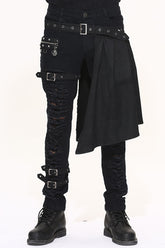 Black Adjusted Loops Punk Rock Holes Ripped Mens Pants Collocation Skirt